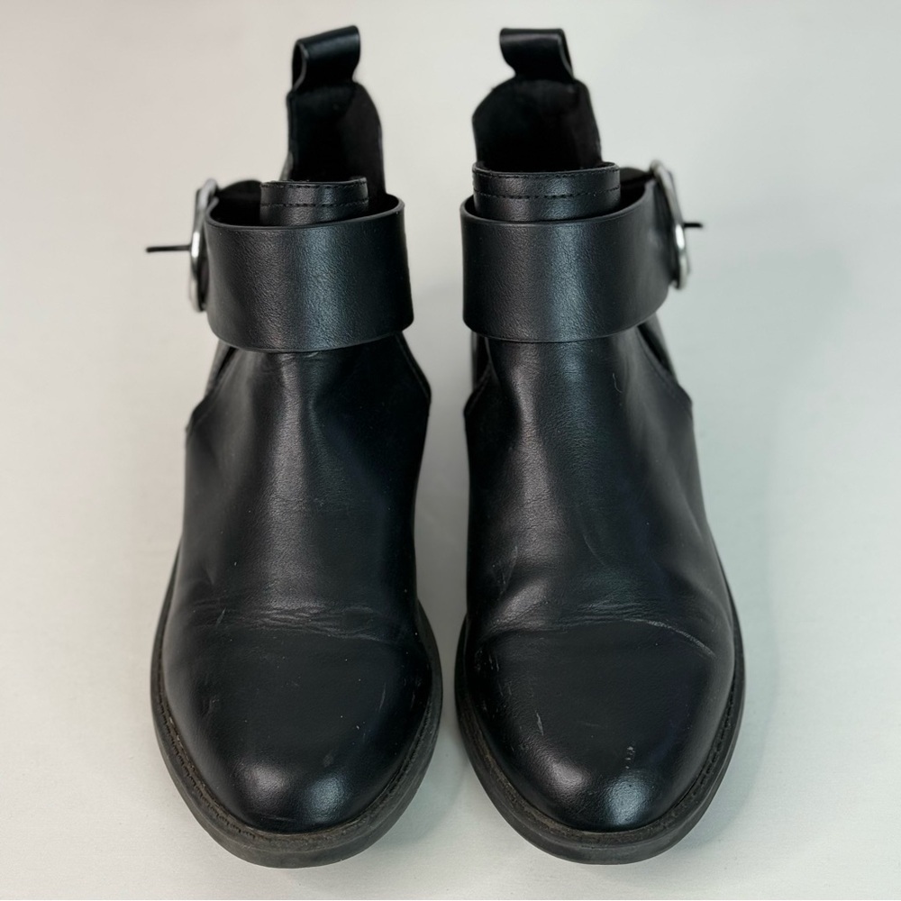 H&M Divided Faux Leather Black Cut-out Low Heel Moto Ankle Boot Size 5.5 - Picture 3 of 16